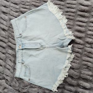 High rise frayed shorts